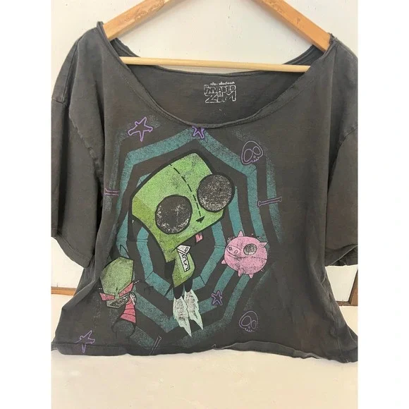 Nickelodeon Invader Zim GIR Graphic Crop Top Tee Faded Black Women Small.  Aa - Picture 2 of 5